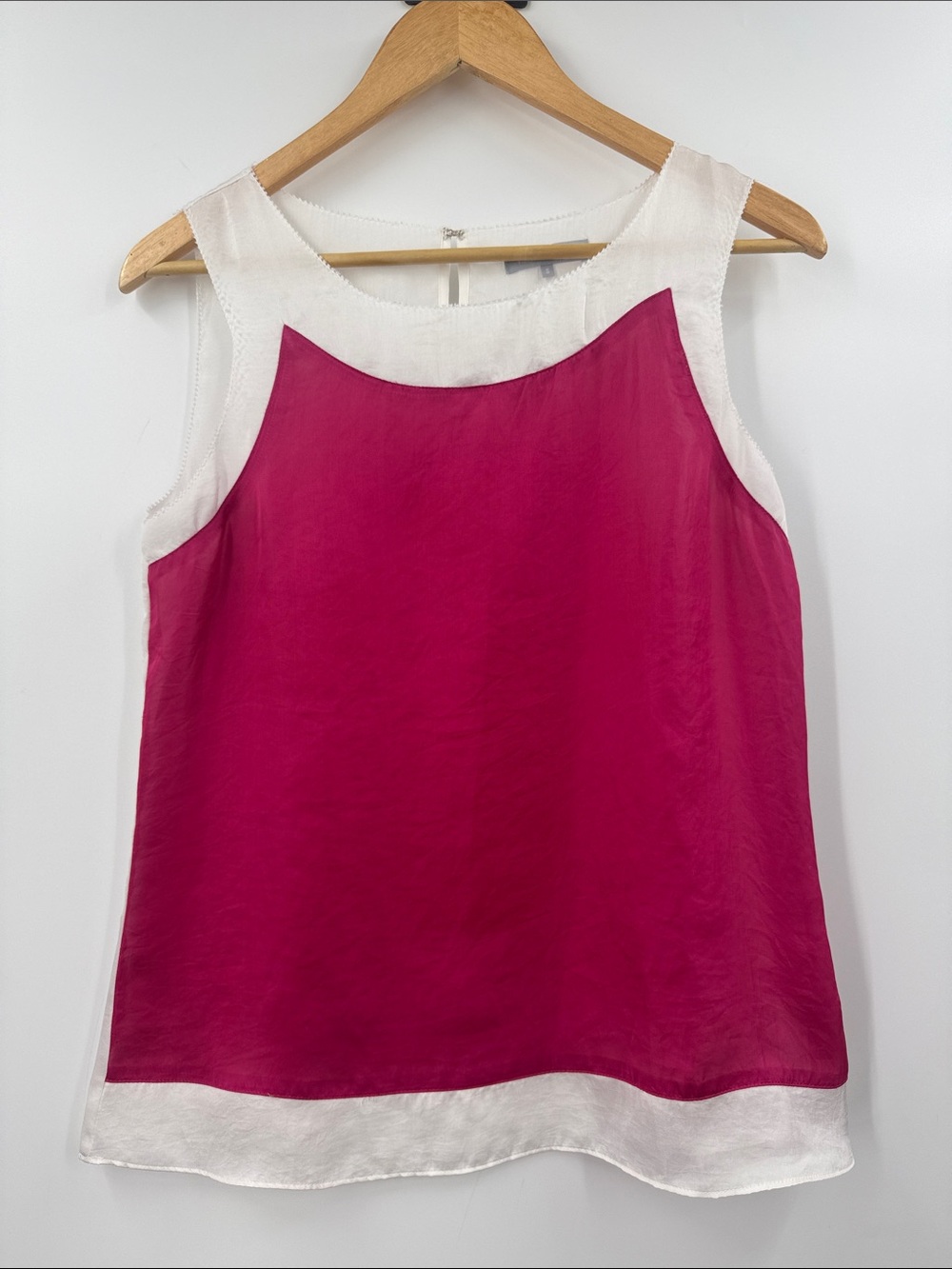 Violet and Claire silky summer top raspberry and white sleeveless womens blouse